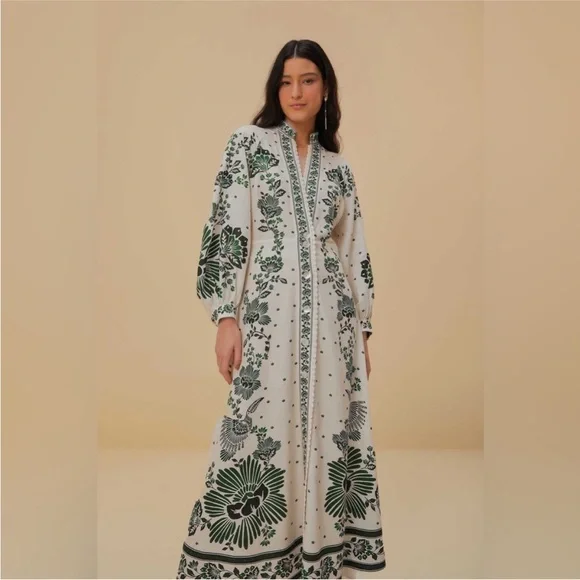 FARM Rio Green and White Maxi Dress - Picture 1 of 6